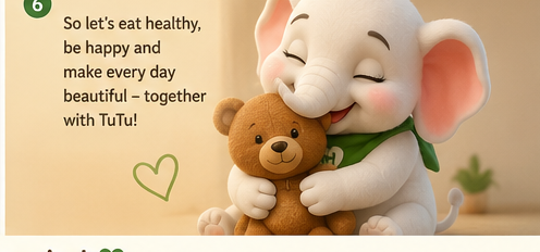 TuTu hugging a teddy bear with a happy closed-eye smile